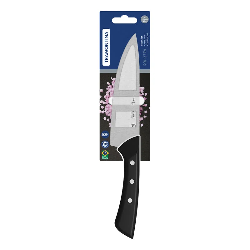 ترامونتينا Tramontina Solutta Chef"s Knife with Stainless-Steel Blade and Black Polycarbonate Handle 6"